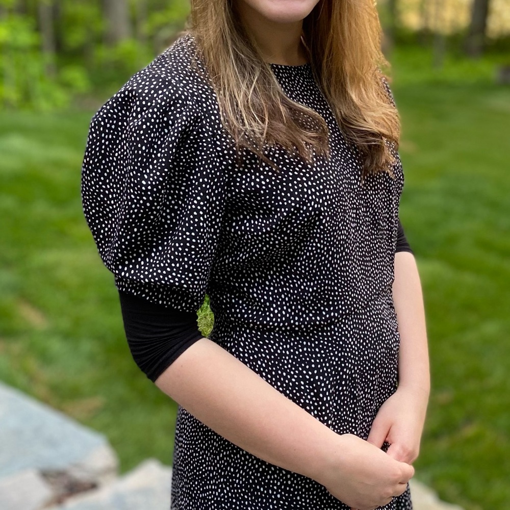 Halogen Black Dot Puff-Sleeve Dress